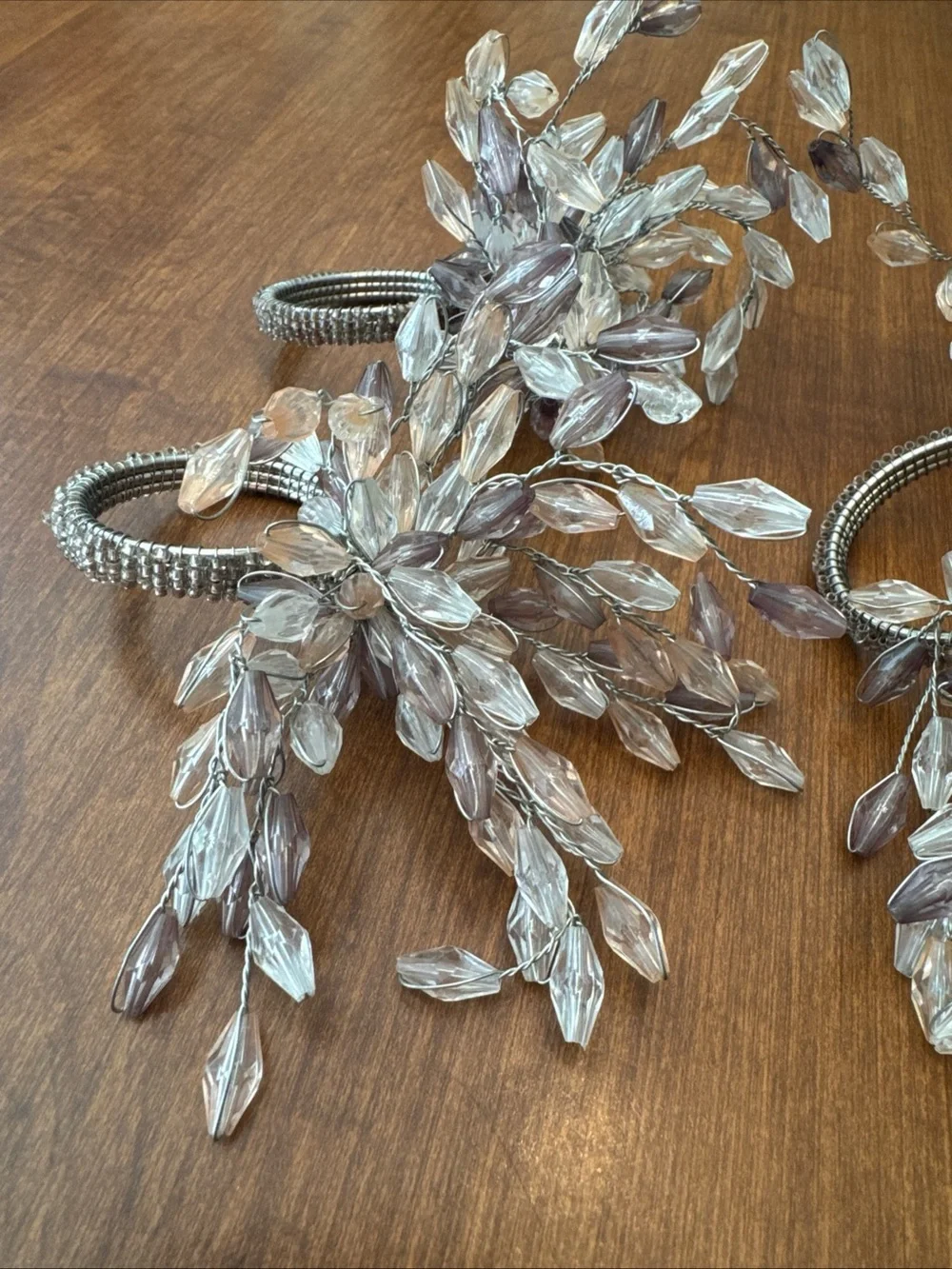 Beaded Burst Napkin Ring Holder Set Of 4 Pier 1? Silver,purple,white Light Pink